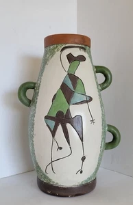 Vtg Mid Century Modern Clay Ceramic Abstract Art Picasso Style Vase 10.5" - Picture 1 of 10