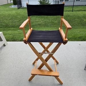 46" Directors Chair Honey Oak Wood Frame with Black Canvas Seat Wood Foot Rest - Picture 1 of 9