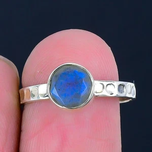 Labradorite Faceted Gemstone Solid Sterling Silver Cluster Ring Jewelry Size 8 - Picture 1 of 7
