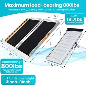 Ramp Aluminum Mobility Ramp Portable 3ft 800 lbs Folding Wheelchair - Picture 1 of 8