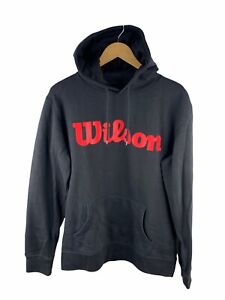 VINTAGE Wilson Hoodie Sweatshirt Mens Size L Black Logo Front Pocket Casual