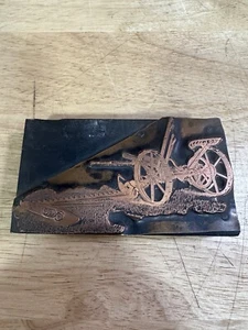 Antique Copper And Wood Plano 522 Farming Ink Printing Block - Picture 1 of 9