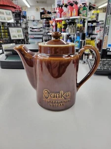 Vintage Sanka Decaffeinated Coffee Pot Hall Pottery 1895 Individual Brown Glaze - Picture 1 of 9