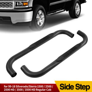 for 99-18 Silverado/Sierra 1500 Regular Cab 3" Step Bars Running Boards Black
