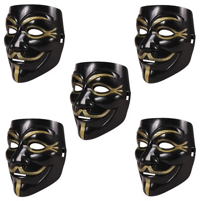 5 Stück V wie Vendetta Maske schwarz | Anonymous Party Halloween Karneval Maske - Bild 1 von 3