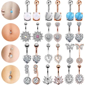 14G Belly Button Rings Surgical Steel Navel Rings Curved Barbell Body Piercing - Picture 1 of 25