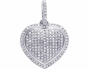 Rea 14K White Gold Genuine Diamond Ladies Puff Heart Pendant Charm 1/4 CT 0.8" - Picture 1 of 6