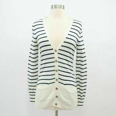 Banana Republic Cardigan Sweater Womens XS Striped White Blue Cotton Cashmere - Image 1 of 4
