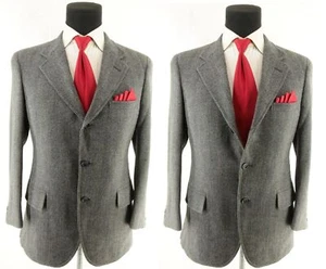 Herren Grau 3-2 Rollen Maßanfertigung Fischgrät Nadelstreifen 100% Wolle Tweed Blazer 38-40 R - Bild 1 von 9