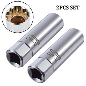2PCS Car Spark Plug Socket Wrench 12PT Thin Wall 3/8" 5/8" Drive Sleeve Magnetic
