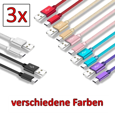 3x Ladekabel 1m USB Typ C Schnell Datenkabel für Samsung Huawei Color Mix - Bild 1 von 2