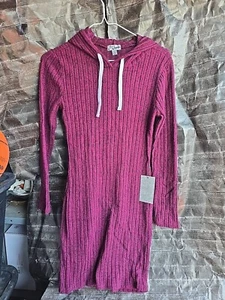 J for justify Women's Dress LARGE BURGUNDY Hooded LONG Sleeve Bodycon - Picture 1 of 8