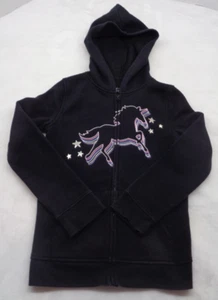 SO Hoodie Girls Jacket Girls Size 8 Med Black Zip Front UNICORN Softest Black - Picture 1 of 11