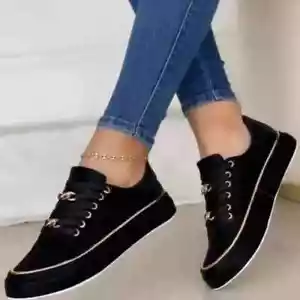 Damen Sneaker 2025 Neu Mode Kette Leder Bequem Runde Spitze - Bild 1 von 27