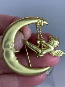 Spilla Angelo Cherubino Oscillante sulla Luna DANECRAFT Vintage Oro M-3682* - Foto 1 di 4