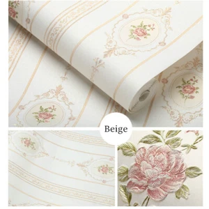 10M Floral Wallpaper Embossed Non-woven Wall Paper Home Decor Country Chic Craft - Picture 1 of 17