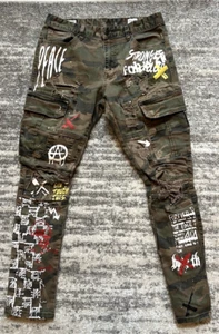 Pantalones cargo Smoke Rise para hombre desgastados camuflados talla 34 X 32 ropa de calle pintura salpicaduras - Imagen 1 de 19