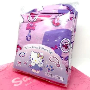 Sanrio Hello Kitty Sheet Set Pink Purple Twin Bedding 2007 Pillowcase Cat Angel - Picture 1 of 6