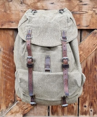 Robuster, alter Schweizer Armee Rucksack, Segeltuch & Leder Original 1957, Nr.10 - Bild 1 von 4