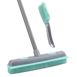 Rubber Broom Carpet Rake for Pet Hair, Fur Remover Broom with Squeegee, Porta... - Picture 1 of 8