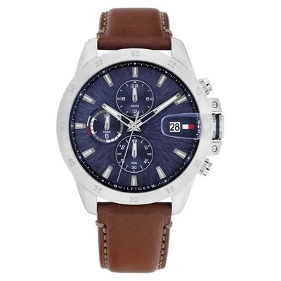 Tommy Hilfiger Brown Leather Navy Dial Multi-function Men's Watch - 1792195 - image 1 of 4