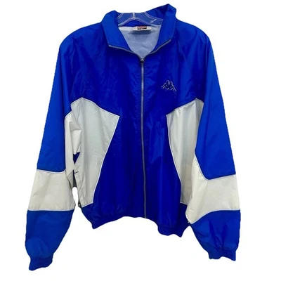 Chaqueta cortavientos Kappa vintage con diseño de bloques de color azul y blanco L usada en excelente estado Foto 1 de 4