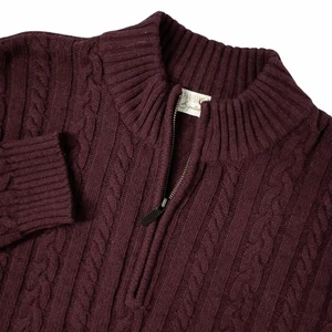 Parisian Signature Sweater Large Burgundy Cable Knit 1/4 Zip Cotton Lambswool - Picture 1 of 7