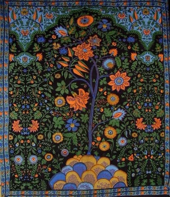 Tree of Life Tapestry Cotton Spread 106" x 70" Twin Black - Image 1 of 2