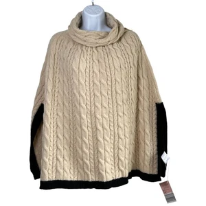 Serra Damen Wasserfallausschnitt Zopfmuster Poncho Einheitsgröße Preppy Academia Twee Karriere - Bild 1 von 5