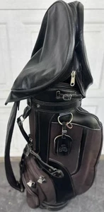 Vintage Daiwa Golf Bag Coach Collection Black Leather Brown Fabric 6 Way Divider - Picture 1 of 19