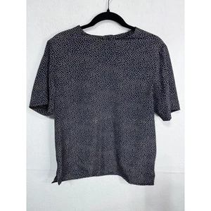 Vintage Alfred Dunner Women’s Navy Beige Polka Dot Short Sleeve Blouse Sz 10 - Picture 1 of 3