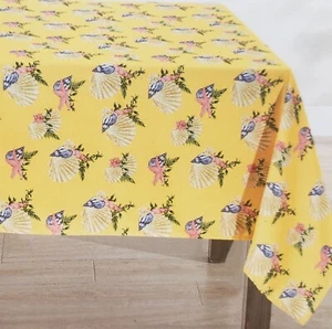 Printed Fabric Tablecloth 60"x84" Oblong, SEALIFE, AMBER SHELL ON YELLOW, TT - Picture 1 of 16