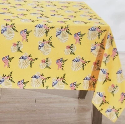Printed Fabric Tablecloth 60"x84" Oblong, SEALIFE, AMBER SHELL ON YELLOW, TT - Image 1 of 4