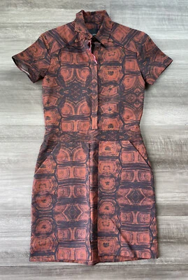 Vestido Camisa Cynthia Rowley Talla 2 Óxido Negro Tortuga Concha Estampado Geométrico Foto 1 de 4