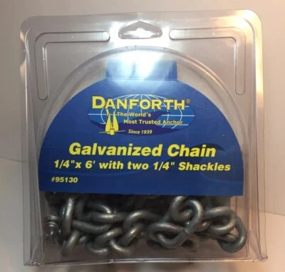 ANCHOR LEAD CHAIN With Shackles 1/4" x 6' Galvanized w Two 1/4” Shackles NEW NIB - Image 1 of 4