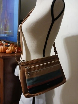 Bolso bandolera/hombro reliquia de cuero vintage azul rojo verde azulado y marrón Foto 1 de 4