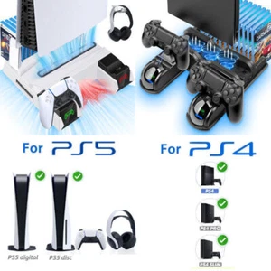 PS5 PS4 Vertical Cooling Fan Stand Controller Charging Dock For Playstation 4/5 - Picture 1 of 39