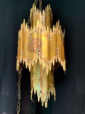 1960's Tom Greene 3-Tier mid-century metal chandelier lamp sculpture  Brutalist 