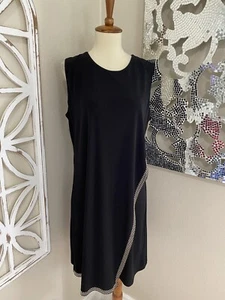 CALVIN KLEIN size 10 BLACK STRETCH GOLD STUD EMBELLISHED SLEEVELESS SHEATH DRESS - Picture 1 of 6