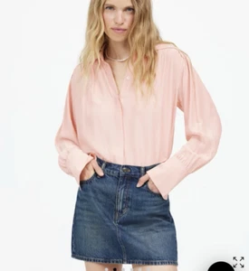 Madewell Long-Sleeve Button-Front Topin pale pink size small - Picture 1 of 7