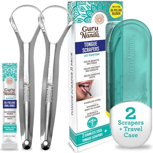 2pcs Tongue Scraper Adults Travel Case 420 Medical-Grade 100% Stainless Steel - Picture 1 of 11