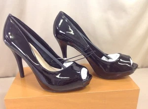 H & M Black Patent Leather Open Toe Stiletto 4" Heel Women's SZ 7 - Picture 1 of 7