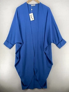 IKOLL Kimono OS Yarasa Bat Sleeve Oversized Cardigan Open Front Duster Blue NEW - Picture 1 of 16