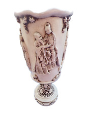 Potiche/urne asiatique vintage en plâtre-glacis faux marbre-décor personnages