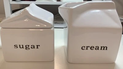 Crate & Barrel Cream and Sugar Set, White containers with lid - Image 1 of 4