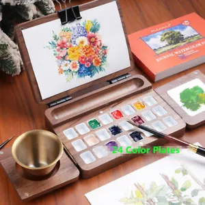 Foldable Wooden Watercolor Palette Box 24 Color Tray Palette Travel Palette AU - Picture 1 of 7