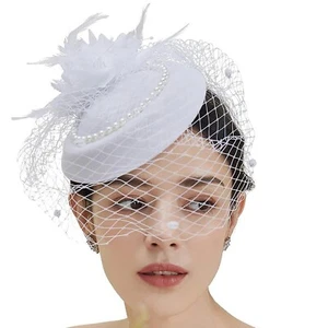 Cappello Fascinator Donna Rete Perla Con Sposa Matrimonio Festa Copricapo Donna - Foto 1 di 9