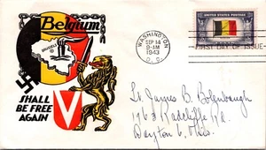 UNITED STATES 1943 WWII CACHET FDC COVER OCCUPIED NATIONS BELGIUM ADDR & CANC - Picture 1 of 2