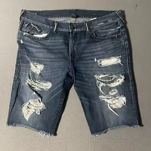 True Religion Jeans Denim Shorts Distressed Ricky Relaxed Straight Mens size 42 - Picture 1 of 9