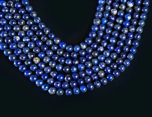Natural Lapis Lazuli Gemstone Round Smooth Beads String Ready For Jewelry 15.5" - Picture 1 of 6